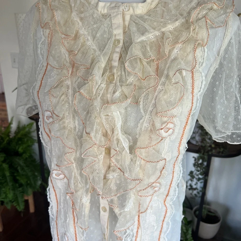 Free People Elegant Cream Lace Ruffle Top S - Picture 5 of 16